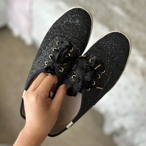 Keds x Kate Spade Black Sparkle Sneakers with Satin Laces